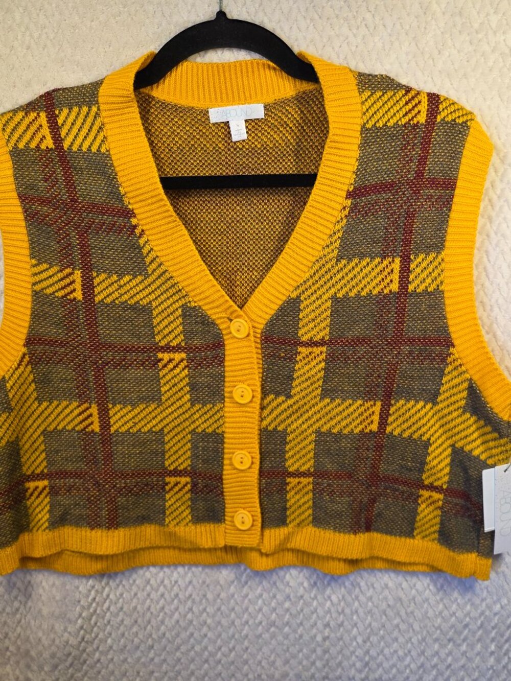 NWT Abound Plaid Sweater Vest Button Down Sleeveless Cropped Womens SZ XL Preppy